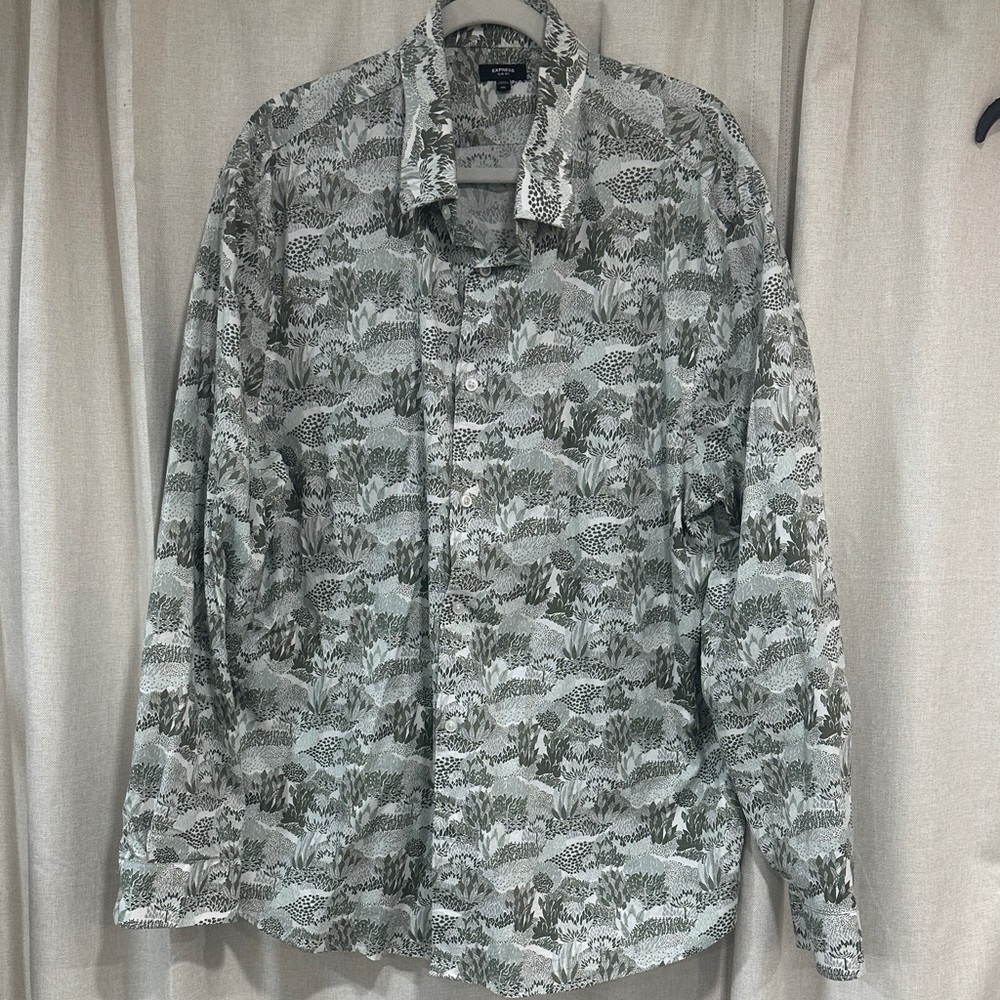 Men's Green Patterned long sleeve shirt Slim